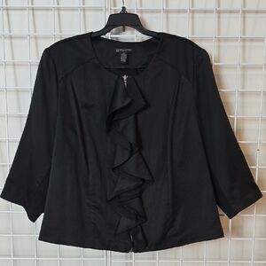 INC International Concepts Black Ruffle Zip Front Blouse Size 2X